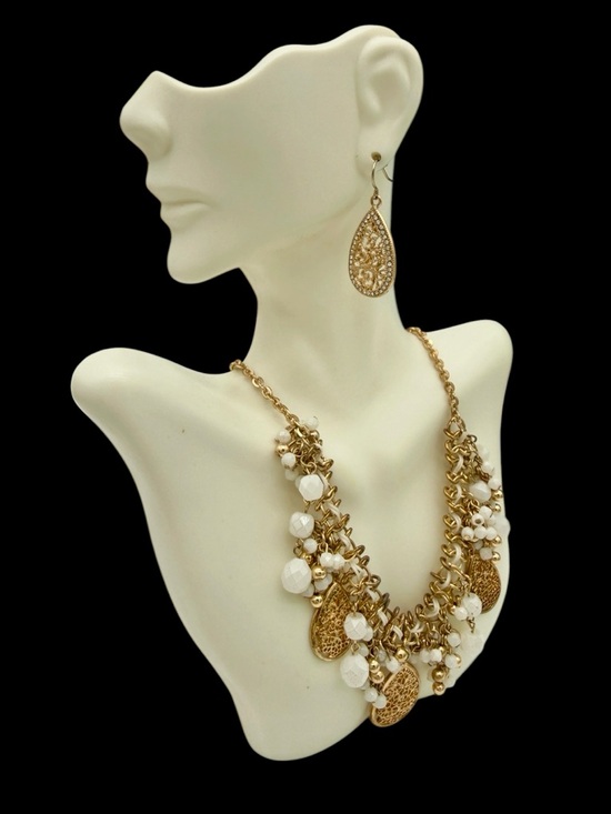 Vintage Jewelry - Vintage Filigree Gold Statement Necklace and Earrings Coordinated Set